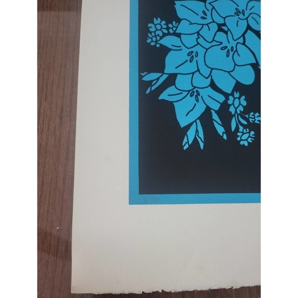 C.S. Shawver Beautiful Blue Floral Black Background Art Lithograph Print 7/90 - Picture 3 of 6